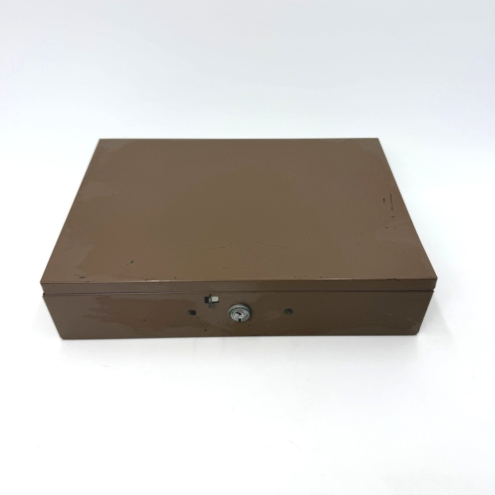 Vintage Hunt Lit-Ning Products Brown Metal Locking Cash Box Document Safe USA